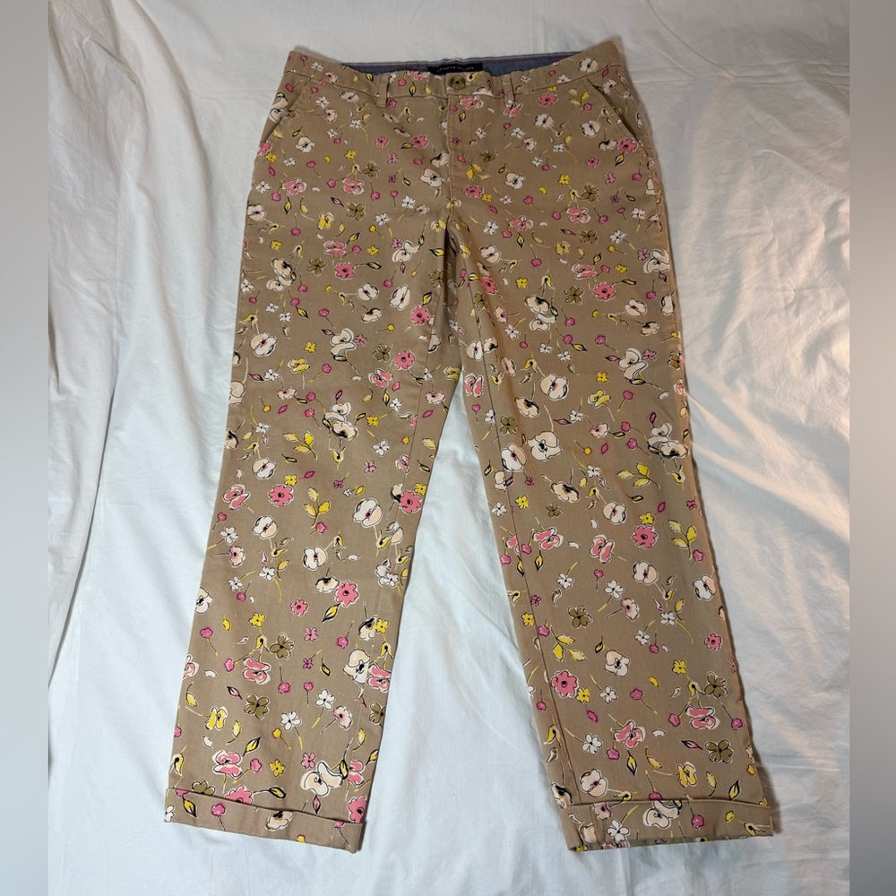 Tommy Hilfiger Tan Capris with Pink and Yellow Floral Pattern